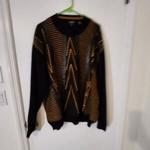 Pardazzio Uomo Size black and gold crewneck sweater woolblend  xxl